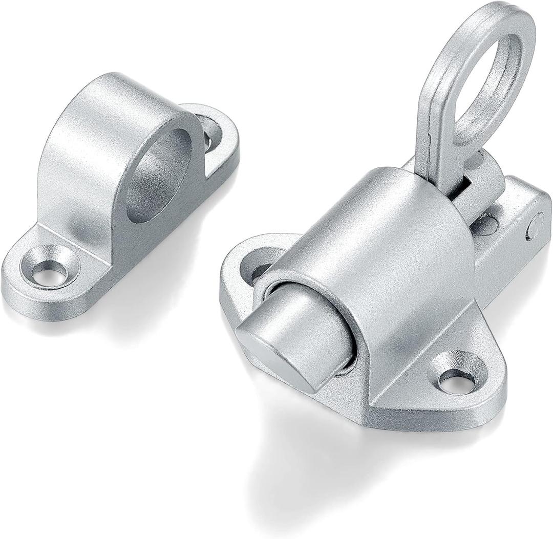 4 Packs Self-Closing LatchesSilver Gray Spring Door LockResilient Bolt Latch Aluminum Alloy Safety Automatic Spring Barrel Slide Door Lock with Screws,Used for Gate,Window and Cabinet etc