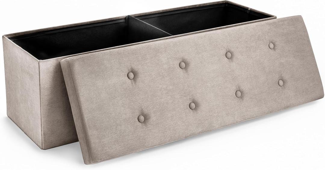 Sorbus 43 Inch Beige Ottoman with Storage Bench  Folding Bed Bench 80L Storage Ottoman Chest with Cover  Toy Shoes Linen, Hope Chest Ottoman Seat Footrest  Plush Tufted Suede Fabric -450 Lbs. (Large (15 x 43 x 15))