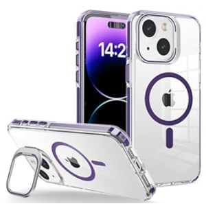 WOGROO for iPhone 14 Case, [Compatible with MagSafe], Magnetic Kickstand Case for Women Girls, Case for iPhone 13, 6.1", Clear Purple