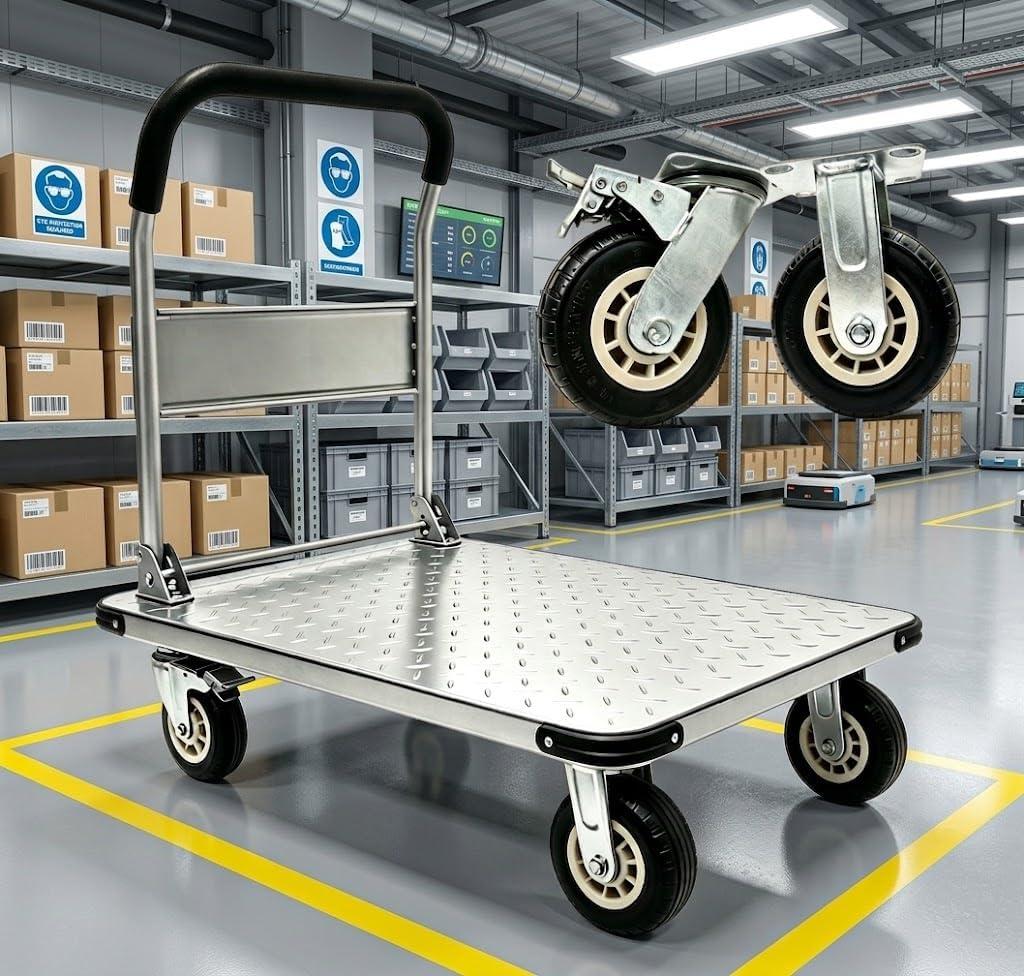 Heavy Duty Steel Platform Truck, 2000 Lbs, 43" x 26", 6" Swivel Casters, Industrial Cart for Warehouse