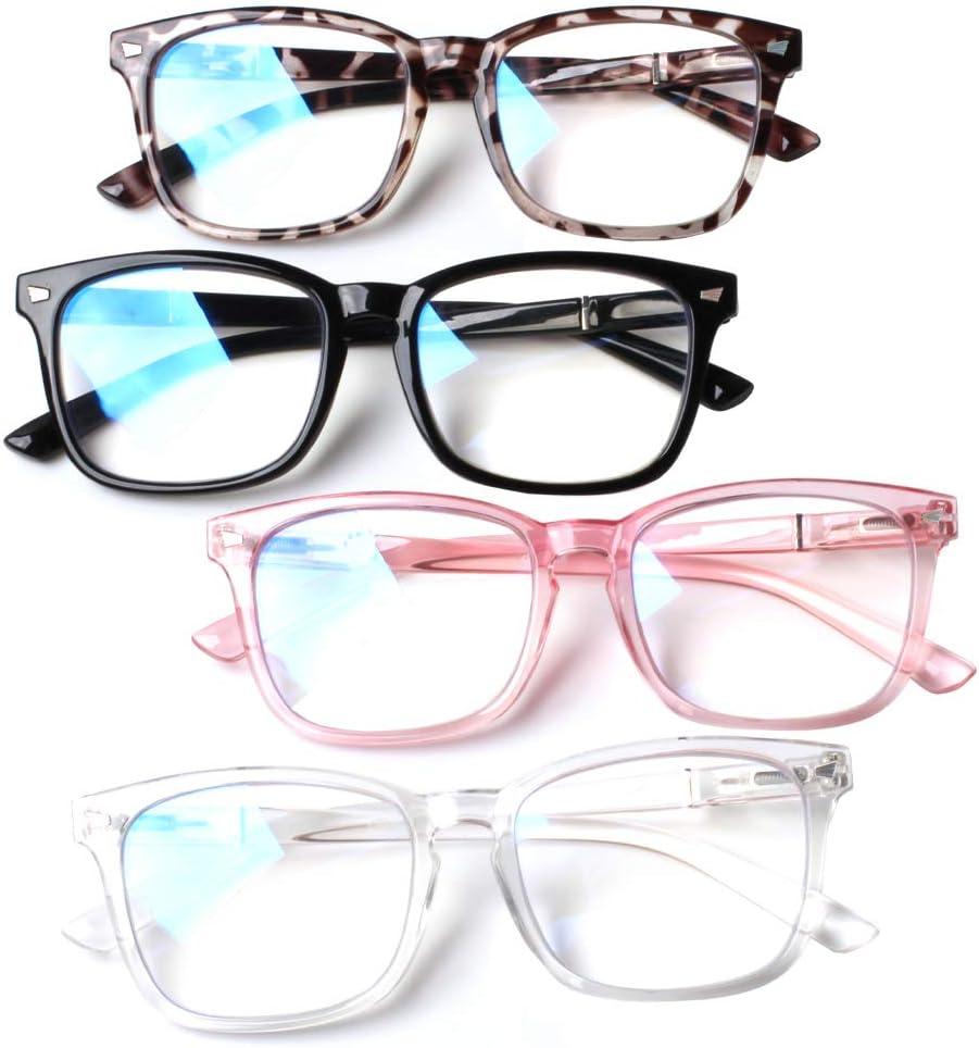 Henotin 4-Pack Blue Light Blocking Reading Glasses Women Men,Spring Hinge Computer Readers,Anti UV Ray Square Nerd Eyeglasses (Mixed Color, 1.50, Diopters) (Mixed Color)