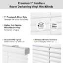 DEZ FURNISHINGS Premium Cordless 1" Room Darkening Vinyl Mini Blinds, 29.5" W x 64" H, White