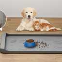 Dog Food Mat - Silicone Dog Mat for Food and Water - 28" x 20" Pet Feeding Mats with Residue Collection Pocket - Waterproof Dog Cat Bowl Mat with High Edges to Prevent Water Food Spills (Gray)