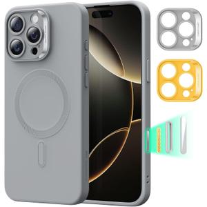 ESR for iPhone16 Pro Case with MagSafe, Supports Magnetic Charging, Smooth & Slim Silicone Case, Shockproof, Full Screen and Camera Protection, Soft Microfiber Lining,Grey