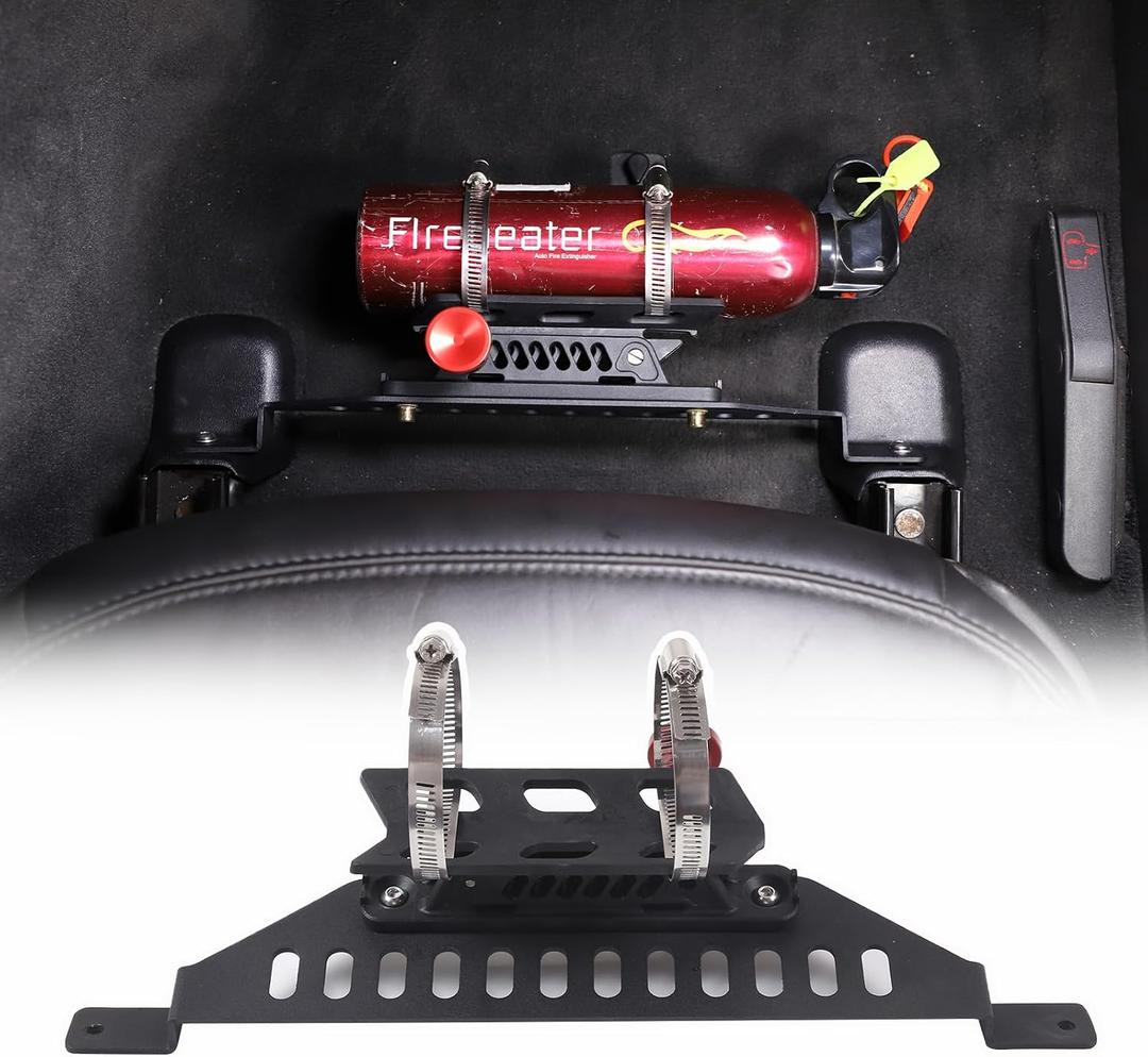 Under Seat Quick Release Roll Bar Fire Extinguisher Mount Bracket Compatible with Chevrolet Corvette C6 2005-2013,Adjustable 2 Clamps Vehicle Fire Extinguisher Bottle Tie Bracket Billet (Style A)