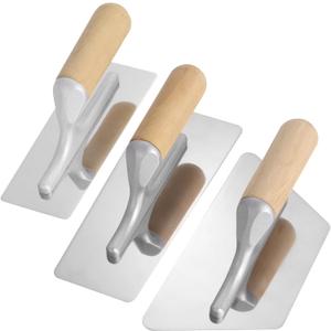 3 PCS Drywall Trowel Flat Finishing, Polished Venetian Masonry Trowel Set with Wood Handle, Stainless Steel Plastering Trowel for Sheetrock Wallboard Plasterboard