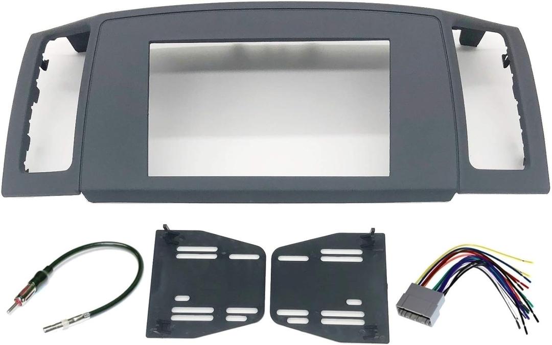 Double Din Navigation Stereo Bezel Dash Install Kit with Standard Wiring Harness and Antenna Adapter - Grey Compatible with Jeep Grand Cherokee 2005-2007