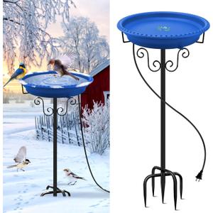 Heated Bird Baths for Outdoors for Winter, Lovppy 100W Heated Bird Bath Water Heater with Thermostatically Controlled, Heated Bird Baths Bowl with Metal Stake for Outside Garden Patio Yard (Blue)