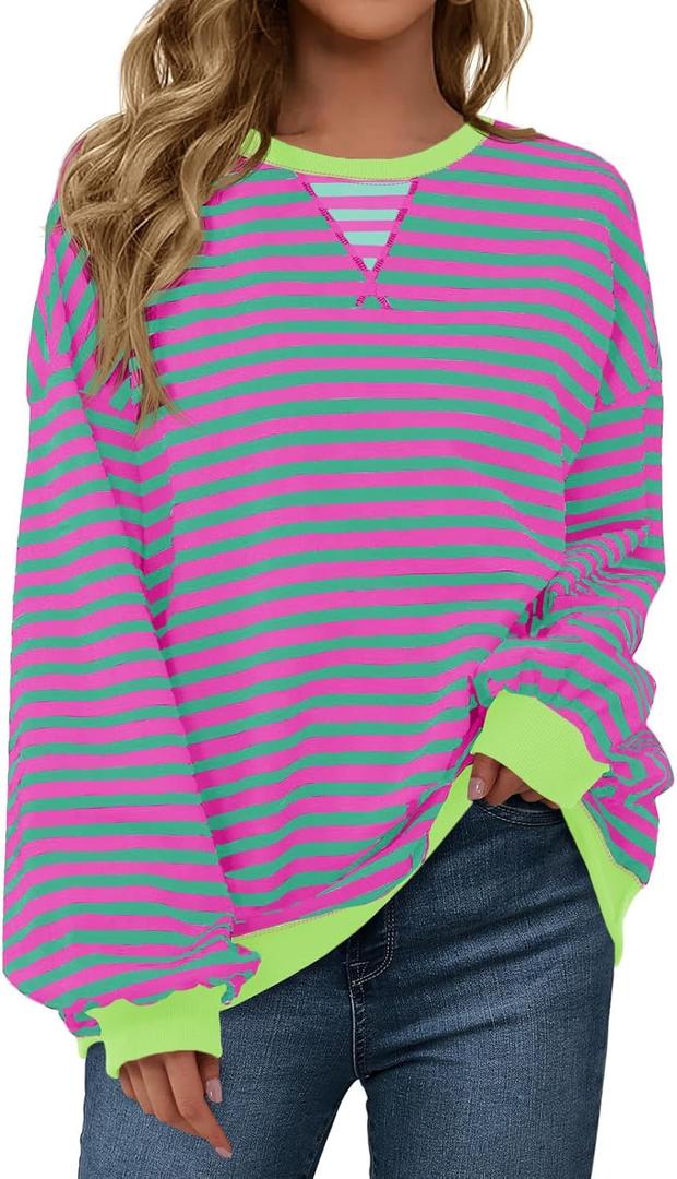 Fisoew Womens Striped Oversized Sweatshirt Color Block Crew Neck Long Sleeve Shirt Casual Loose Pullover Top Y2K Clothes (XX-Large, Pink) Fisoew Womens Striped Oversized Sweatshirt Color Block Crew Neck Long Sleeve Shirt Casual Loose Pullover Top Y2K Clothes (XX-Large, Pink)