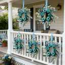 6 Pcs Small Blue Daisy Flower Hanging Wreaths for Cabinets with White Floral Eucalyptus Leaves Lavender Artificial Grains Mini Candle Rings Wreath for Home Front Door Farmhouse Coastal Blue Porch
