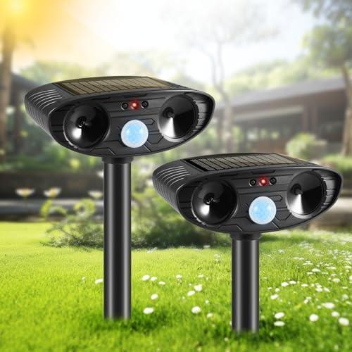 Ultrasonic Animal Repellent Outdoor Solar Animal Repeller with Motion Detection Cat Deterrent Outdoor Deer Repellent Device to Scare Coyote Raccoon Squirrel Skunk Repellent for Yard (Pack of 2, Black)