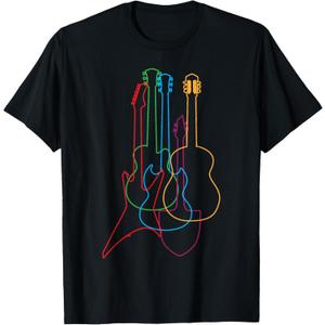 Colored Guitars Electric Acoustic Classical Gift T-Shirt - Black - S - Unisex - Short Sleeve - T-Shirt - Guitar Design - Birthday - Music Lovers