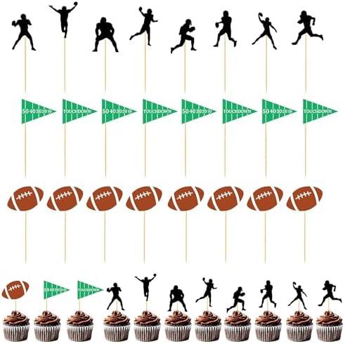 24Pcs Football Cupcake Toppers Rugby Ball Cupcake Toppers Football Players Sport Cupcake Picks Super Rugby Touch Down Cake Decorations for Sports Theme Baby Shower Boys Birthday Party Supplies, Pack of 3