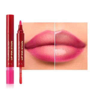Pink Dual-Ended Liquid Watercolor Lip Liner & Hydrating Tinted Lip Oil, Highly Pigmented Long Lasting Lip marker pen, Smudge Proof Natural Finish, Precise Chisel Tip Marker 01#