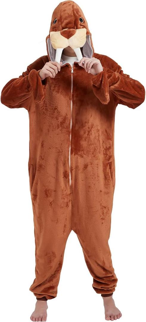 Elephant Adult Onesie Animal Walrus Women Costume for One piece Pajamas Unisex Cosplay Plush Soft Halloween Sleepwear (M)