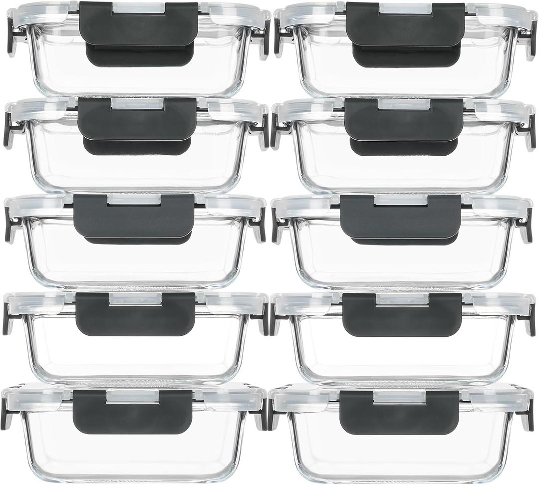 M MCIRCO 10-Pack,13 oz 1.5 Cup Glass Meal Prep Containers, Small Glass Food Storage Containers with Lids,Airtight Lunch Containers, Microwave, Oven, Freezer and Dishwasher Friendly, BPA-free