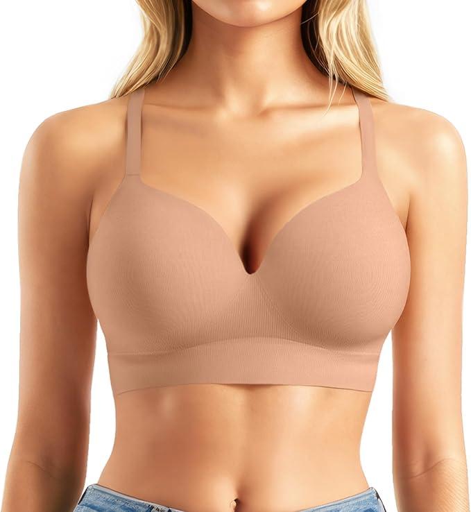 Popilush Bras for Women No Underwire Supportive Push Up Bralettes Wireless Full Coverage Plus Size T-Shirt Bra (X-Large)