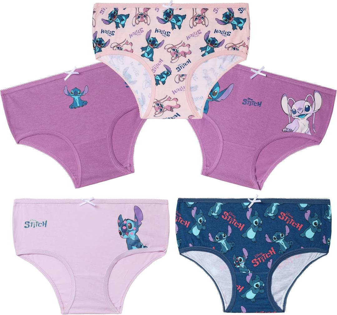 Disney Stitch Girls Panties, Comfy Breathable Cotton Underwear for Kids and Teenagers, Pack of 5 - Stitch Gifts (7-8 Years, Purple/Blue)