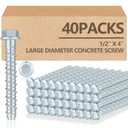 Tandefio 40 Pack 1/2 x 4 Concrete Screw Anchors Galvanized Large Diameter Heavy Duty Plated Concrete Anchors for Masonry Brick Anchoring Block Decking Framing Hex Drive