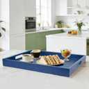 18 x 12 inches Leather Ottoman Serving Tray with Hole Handles, Rectangle Modern Service Tray for Living Room, Coffee Table, Bed, Tea, Food, Butler Countertop, Kitchen, Dinner, Picnic (Blue)