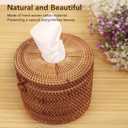 2 x Rattan Woven Cylinder Tissue Box Cover - Boho Decorative Round Tissue Holder for Bathroom, Living Room, Coffee Table, Bedroom(Cylinder Style)