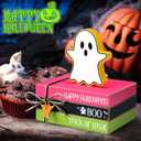 Yookeer 4 Pieces Halloween Ghost Decor Wooden Ghost Tiered Tray Decor Wood Book Stack Halloween Neon Sign Table Sign for Home Room Table Mantle Fireplace Shelf