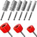 PokShow Copper Pipe Cleaner Set for Power Drill, Includes 3 Copper Cleaners and 6 Stainless Steel Bore Brushes, Suitable for 1/2", 3/4", and 1" Pipes and Fittings