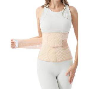 Allaugh Postpartum Belly Band for Women: Abdominal Binder Post Surgery, C Section Waist Trainer, New Mom Recovery Support, Tummy Tuck Pain Relief & Post Birth Core Compression, Easy Put On Take Off (Medium, Beige)