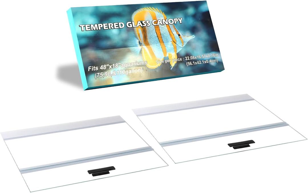 2PCS Set Clear Tempered Glass Canopy,75/90/110 Gallon Aquarium Fish Tank Hoods for Aqueon (22.08x16.57x 0.16in Each Piece)