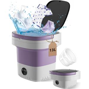 Portable Washing Machine, 13L Large Capacity Laundry Washer Cleaning for Underwear, Baby Clothes, Shirts,Small Delicates.Foldable Mini Washer and Dryer Combo for Apartment,Hotel,Camp,RV,Travel(Purple)