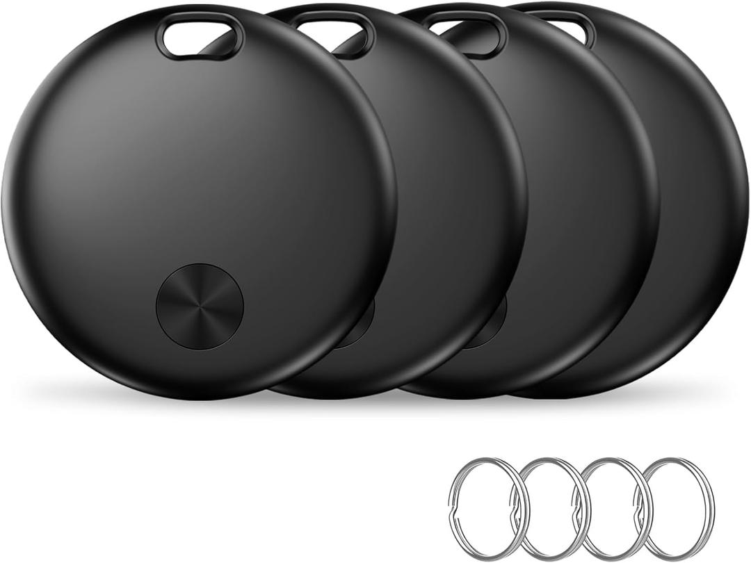 Smart Tracker Tag Item Finder 4Pack, Compatible with Apple Find My APP (iOS Only), IP67 Waterproof, Replaceable Battery, Suitable for Luggage, Bags, Wallets, Backpacks, Keys (weTag mini) (Black-4PCS)