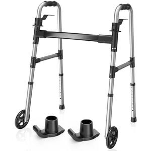 Folding Walker, Lightweight Walkers for Seniors and Adults, Supports Up to 350 Pounds, Adjustable Height, Compact Standard Walker, Silver