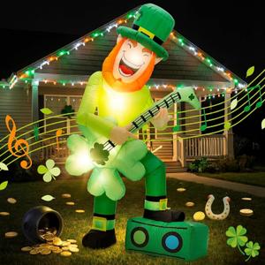 Leyndo 6FT St Patricks Day Leprechaun Inflatable Decorations Blow up Yard Decorations with Built in LED Lights for St. Patrick's Day Home Garden Lawn Party Outdoor Indoor Decor(Music)