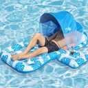Inflatable Pool Float with UPF 50+ Sunshade Canopy,Extra Large Pool Lounger Float for Adult with Headrest,Cup Holder