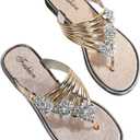 Floerns Women's Flat Sandals Flip Flop Sandals Summer Slip on Dressy Thong Sandal Gold Solid 8.5