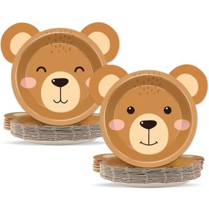 50 Count Bear Paper Plates Bear Shaped Disposable Cake Plates Brown Theme First Birthday Tableware Teddy for Gender Reveal Boy Girl Baby Shower Birthday Party Decorations
