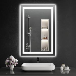 26"x38" LED Bathroom Mirror with Lights, Dimmable, Anti-Fog, Lighted Bathroom Vanity Mirror for Wall, Backlit + Front Lit, Memory Function, Shatter-Proof, Tempered Glass