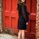 Girls Dress Kids Mesh Long Sleeve Dresses Self Belted Elegant Bodyco, 9-10 Years, Black