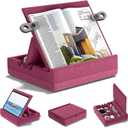 KDD Book Stand for Reading with Storage, Multi-Angle Adjustable Tablet Pillow Holder for Lap, Bed, Desk and Couch, Foldable iPad Holder with Organizer for Book,Tablet, E-Reader (4.7"-15") Purple