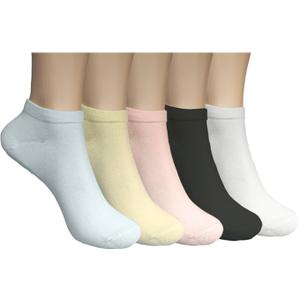 Women's Cotton Ankle Socks, Breathable Moisture-Wicking Sports Running Casual No Show Socks 5/10 Pairs (US, Numeric, 5, 9, Regular, Regular, 5, light green, pink, light blue, black, white)