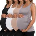 Ficerd 3 Pack Women's Maternity Tank Tops Sleeveless Side Ruched Top Crew Neck Casual Pregnancy T-Shirts Summer Basic Size S