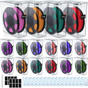 16 Pack 3D Printer Filament Storage Box - Portable Sealed Filament Container 4.0 L Water-Proof & Dust-Proof with Desiccant, Tag, Pen for Studio Office Workshop Home, Only Case Set