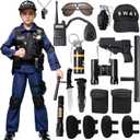 Spooktacular Creations 20PCS Police SWAT Costume for Kids, S.W.A.T. Police Officer Costume for Boys Halloween Cosplay Party (Black, Large)