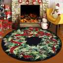 U'Artlines Christmas Washable Round Area Rug 5ft Bell Leaves Laundry Rug Runner Non Slip Soft Throw Rugs Carpet for Entryway Living Room Bedroom Black