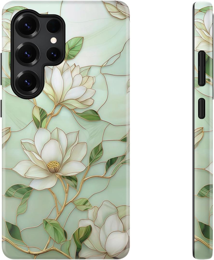 DEENAKIN for Samsung Galaxy S25 Ultra Case Cute, Aesthetic Vintage Magnolia Wildflower Girly Shell, Compatible with Magsafe,Trendy Unique Cool Retro Protective Slim Silicone Phone Cover for Women Girls