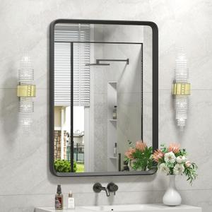 20x30 Inch Black Matte Framed Mirror for Bathroom, Rounded Rectangle Bathroom Vanity Mirror for Wall, Anti-Rust, Shatterproof (Horizontal/Vertical)