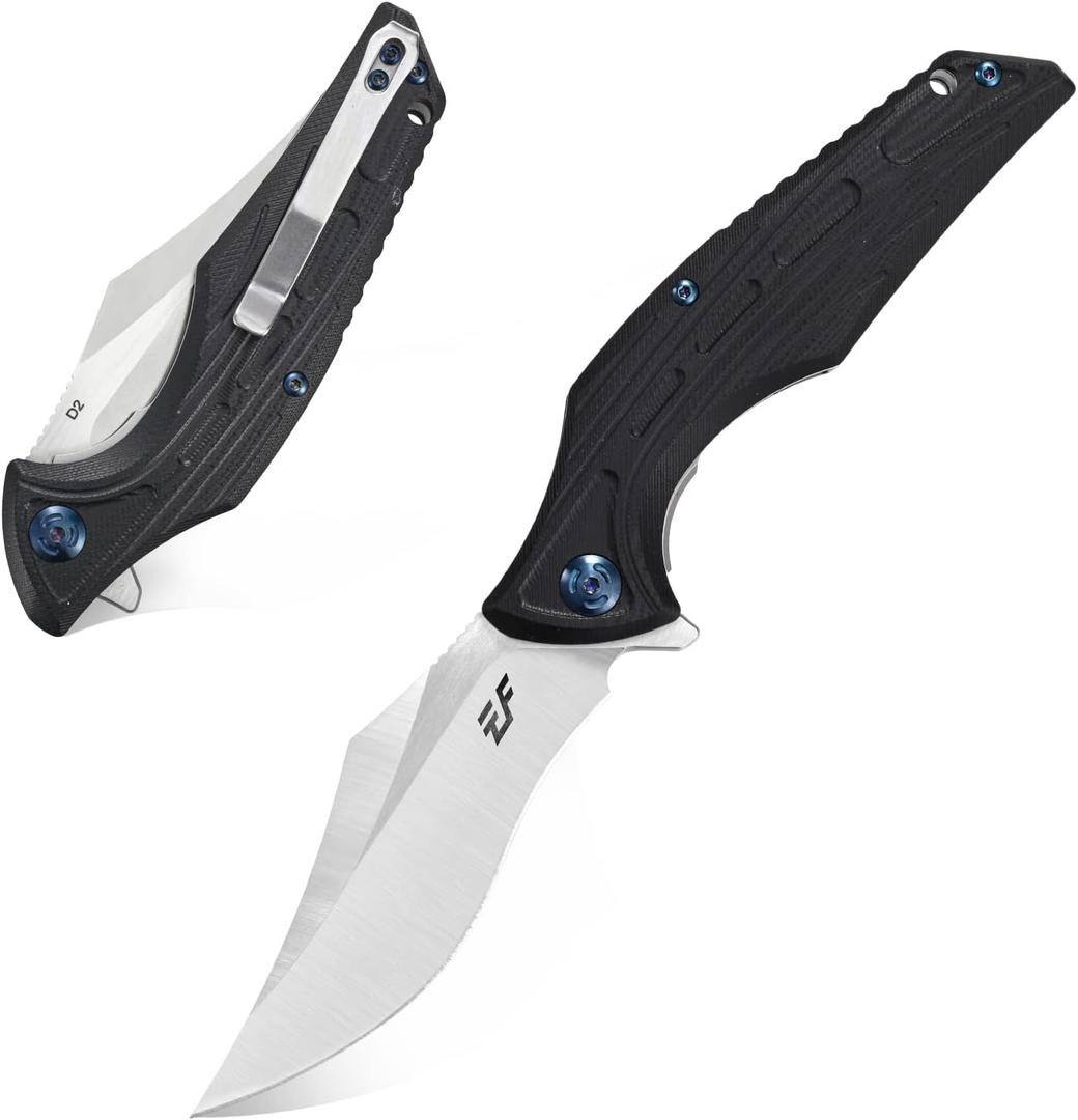 Eafengrow EF924 Folding Knife D2 Steel Blade + G10 Handle camping Knife Outdoor EDC TOOL (Black)
