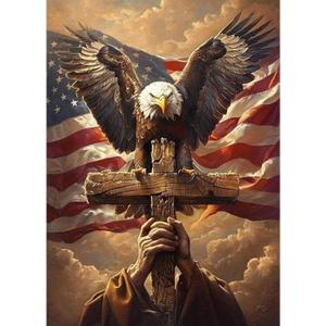 KTHOFCY 5D DIY US Flag Independence Day Eagle Cross Diamond Painting Kits for Adults, US 4th of July Full Drill Crystal Rhinestone Paintings Pictures Arts Wall Decor Painting Dots Kits 11.8X15.7inch