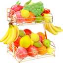 Livabber Fruit Basket for Kitchen, Metal Fruit Storage Bin with 2 Banana Hangers, Countertop Wire Basket Organizer for Vegetable Snack Potato Onion (Gold)