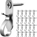 String Lights Hanger Hooks, Stainless Steel Lights Clips, Outdoor Screw Hooks for Christmas Party Easy Release Wire and Fairy Led Lights, 20 Packs (Silver)